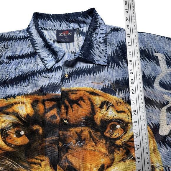 Vintage ZEN Shirt Mens XL Tiger All Over Print Mesh Short Sleeve 90s - Picture 7 of 8